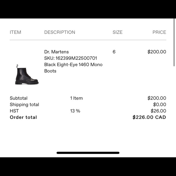 Dr Martens - Black Eight-Eye 1460 Mono Boots - Picture 3 of 3